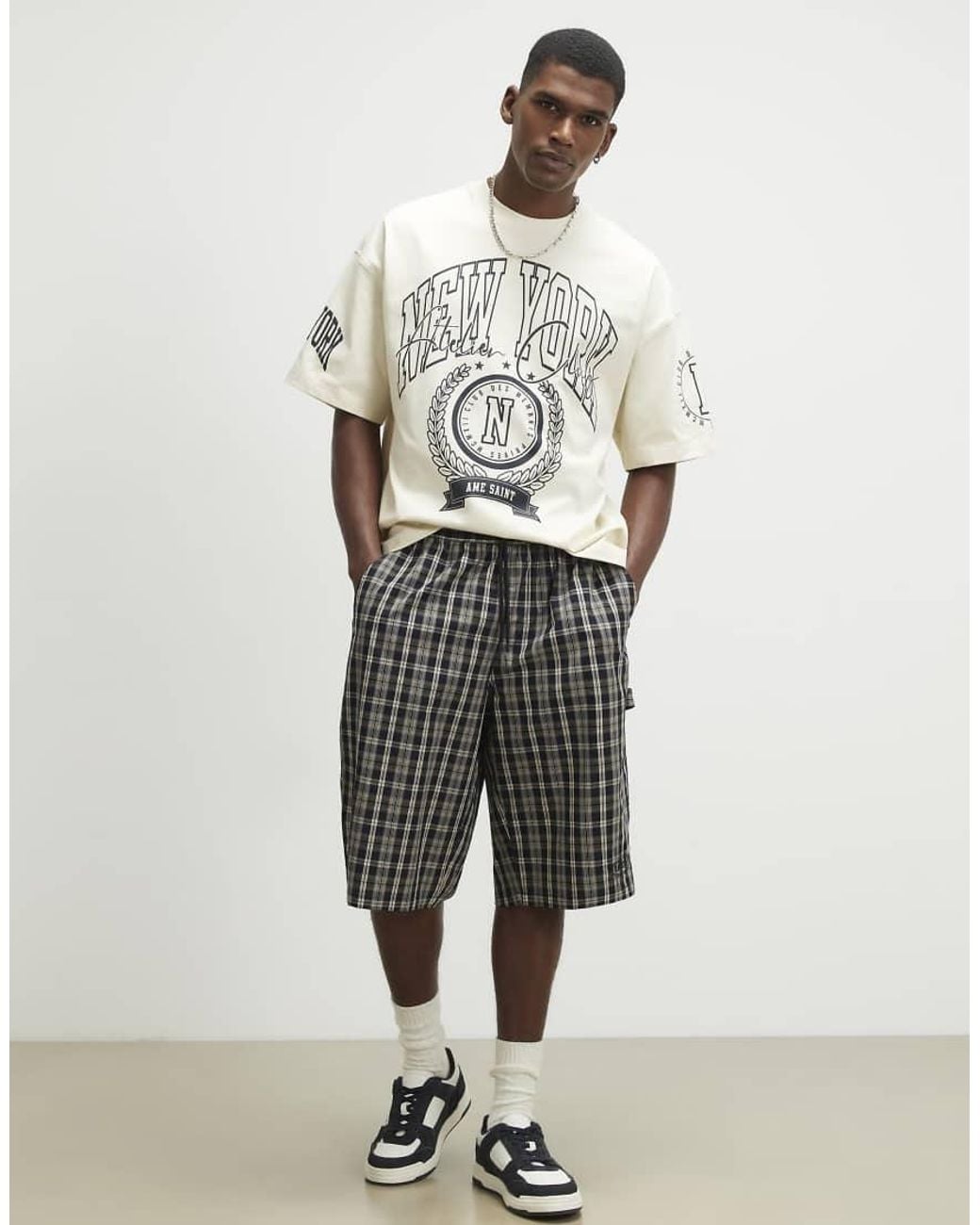 River Island Metallic Oversized Fit Cotton New York T-Shirt for men