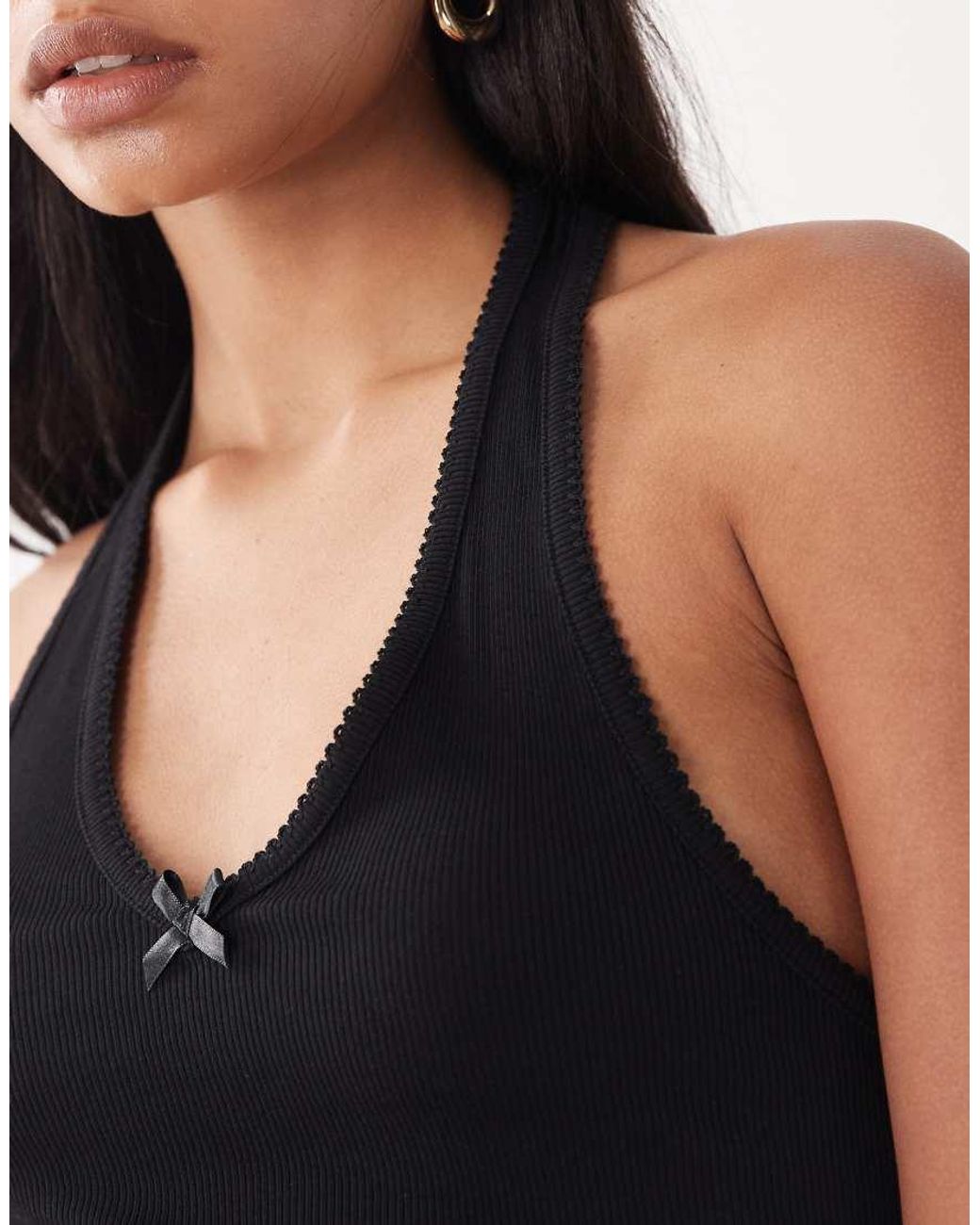 Miss Selfridge Blue 2 Pack Halterneck Top With Picot Trim Detail