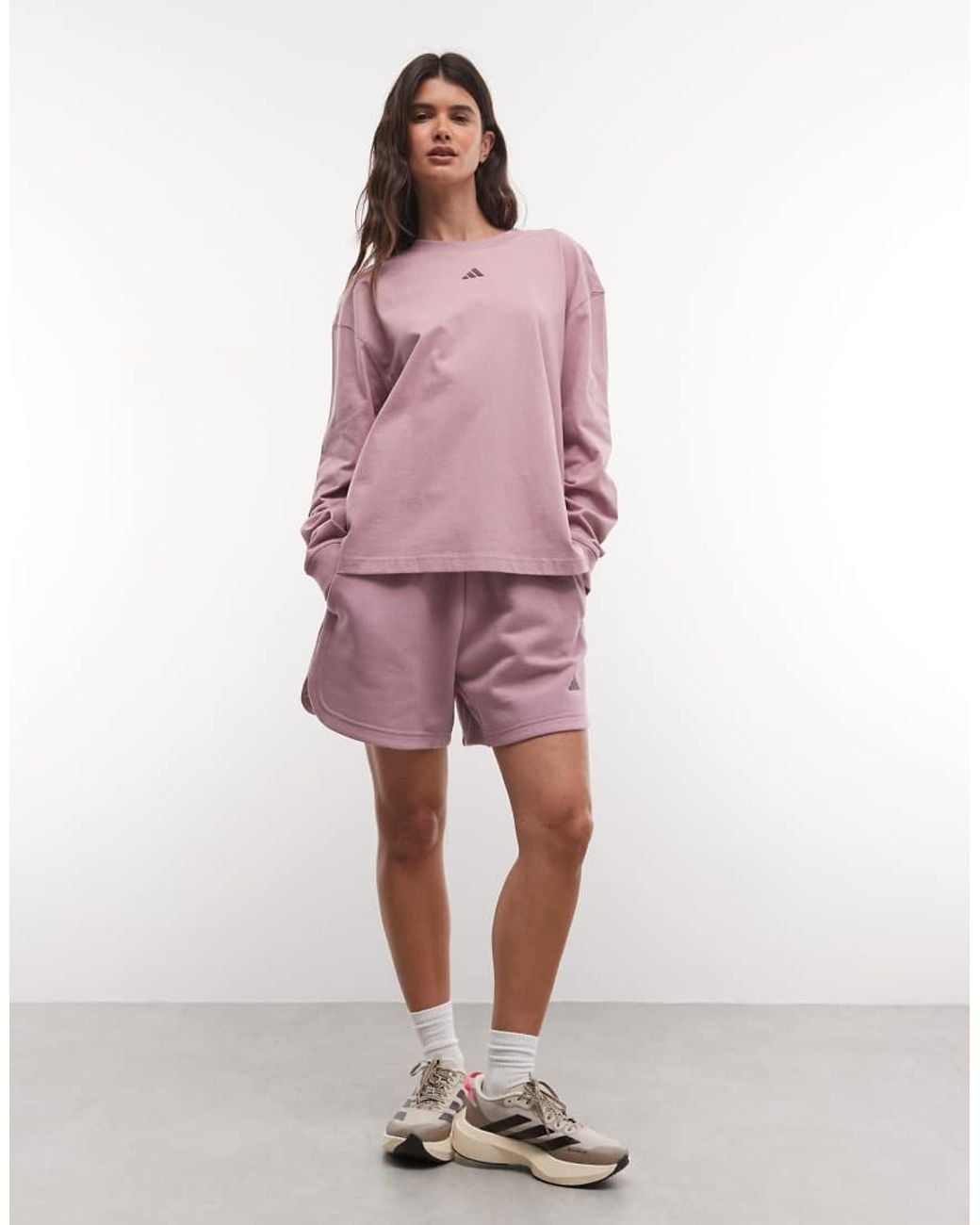 Adidas Originals Pink Adidas Training Three Stripes Studios Long Sleeve Top