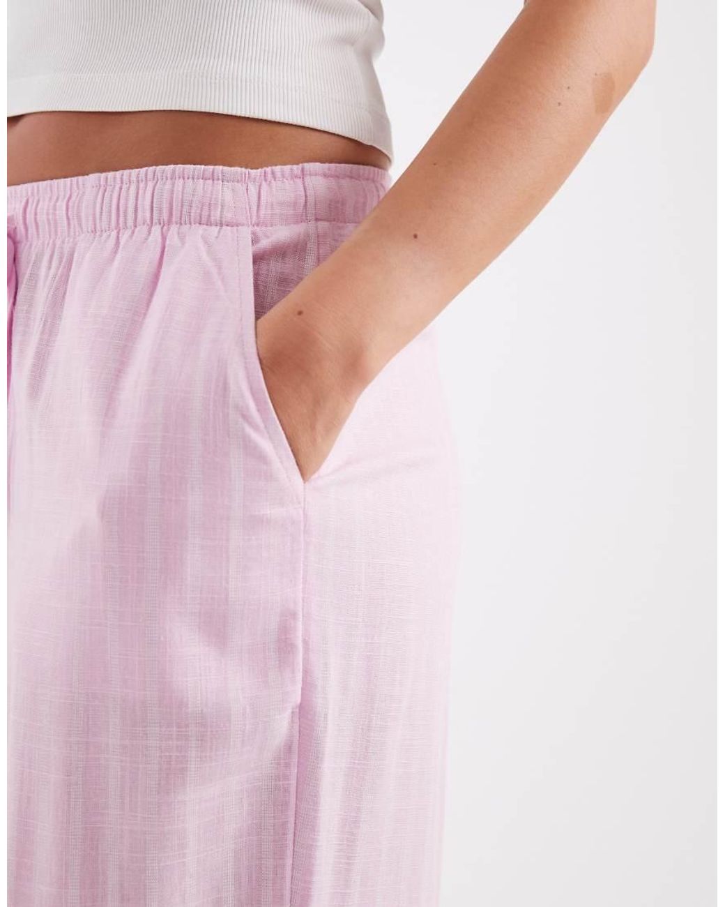 Vero Moda Pink Linen Touch Wide Leg Pants With Drawstring Waist