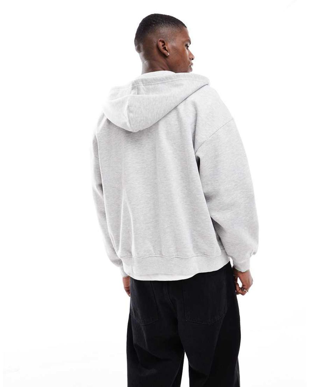 Only & Sons White Oversized Zip Thru Hoodie for men