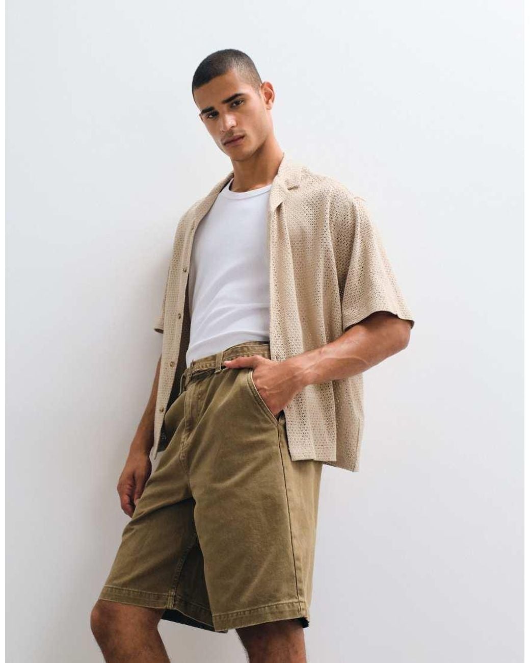 ASOS Natural Loose Denim Jorts for men