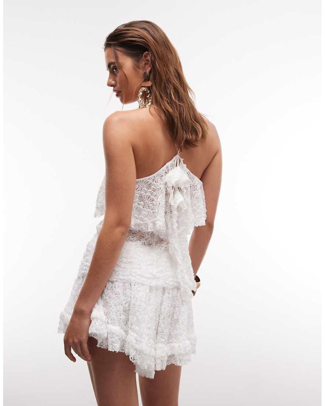 Noughts & Kisses Brown Strappy Lace Tiered Ruffle Top