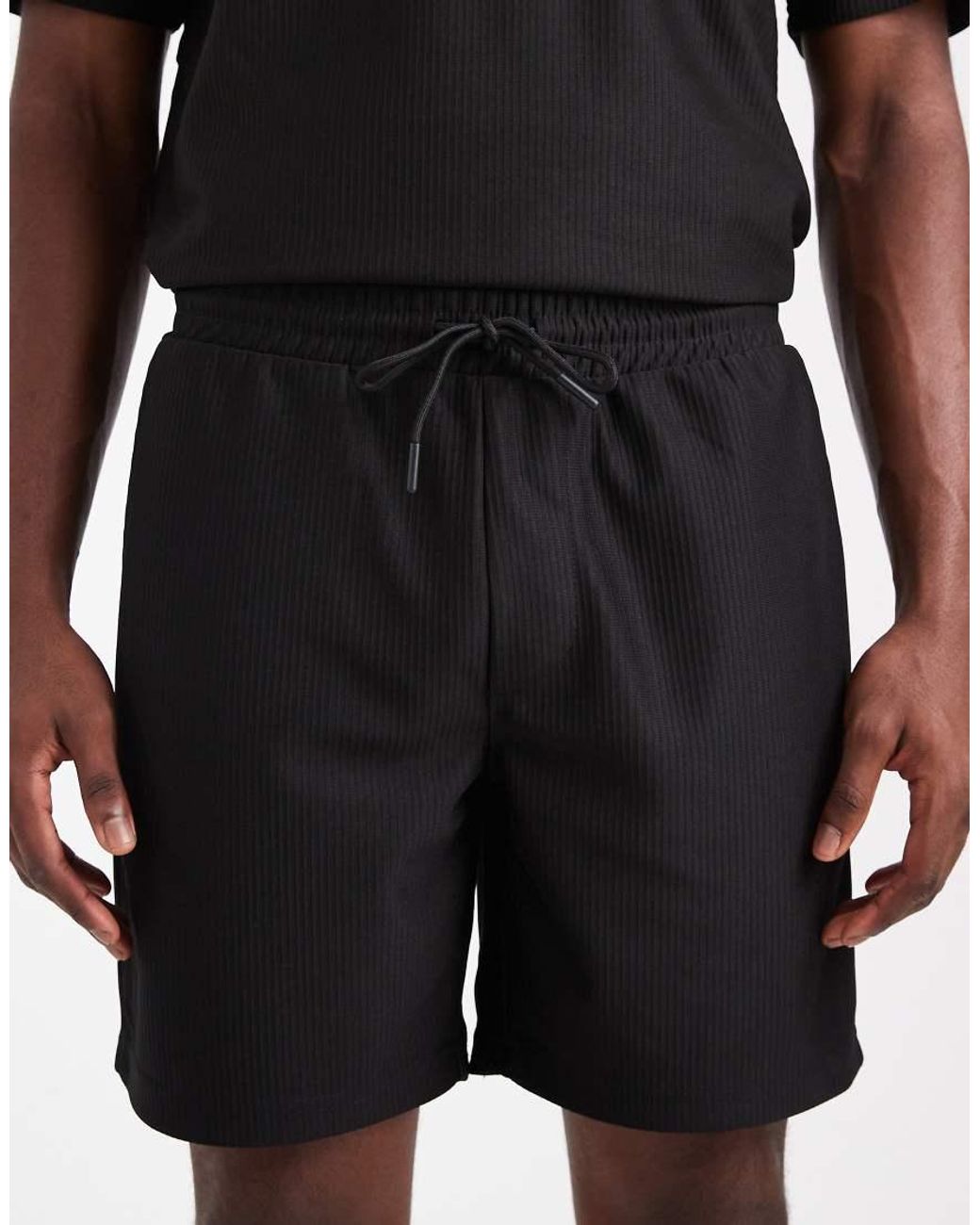 Only & Sons Black Plisse Pull On Short Co-ord for men