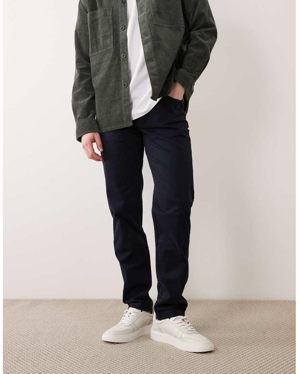 Mango Black Cotton Mix Regular Fit Tapered Trousers for men
