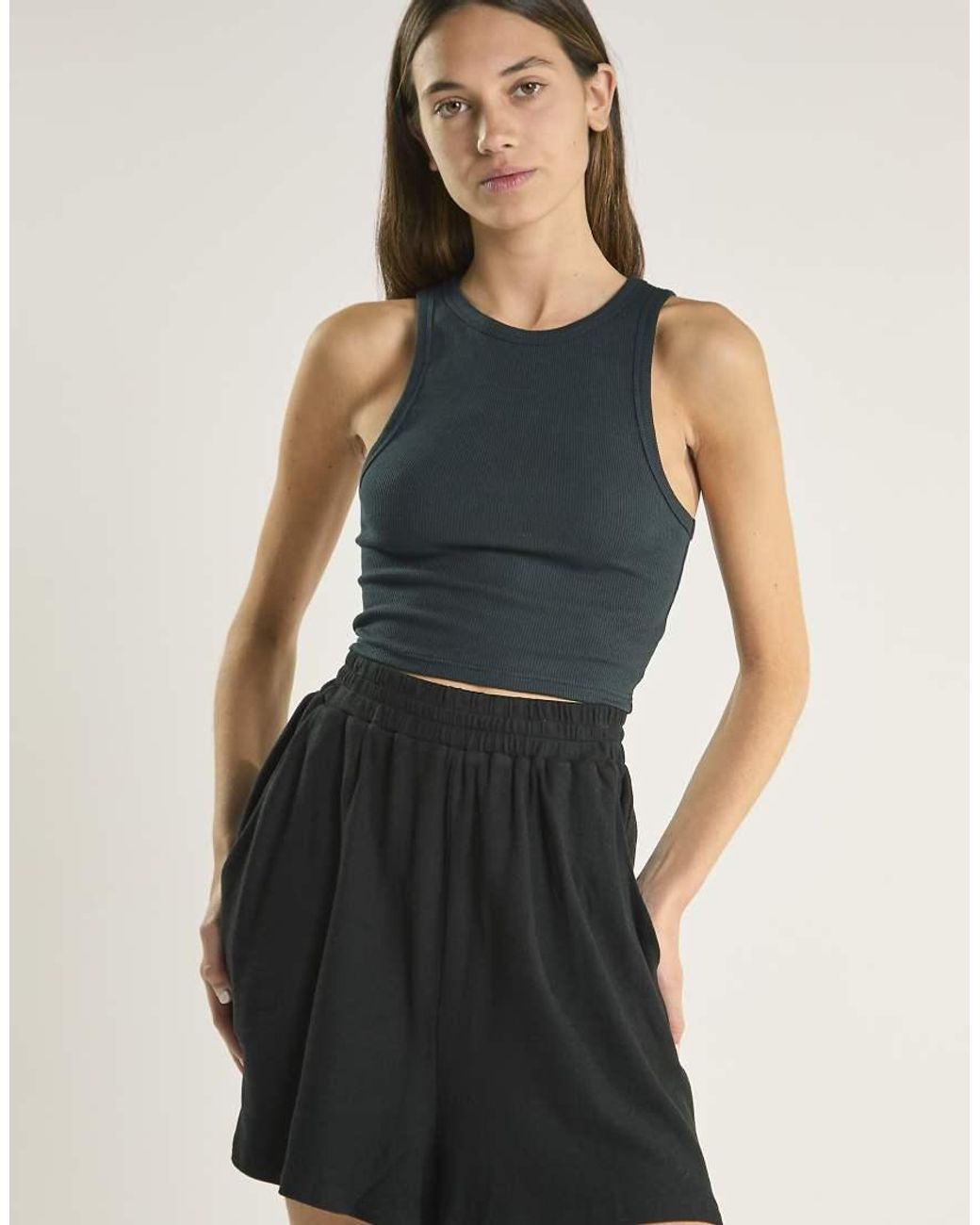 Glamorous Blue Ribbed Round-Neck Crop-Top