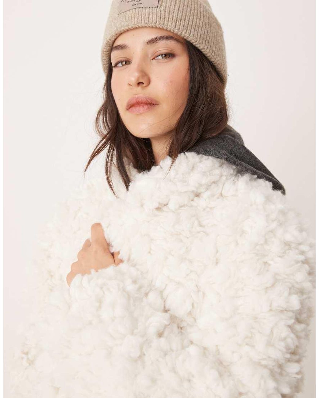 Glamorous Natural Cream Cloud Faux Fur Coat With Robe Tie