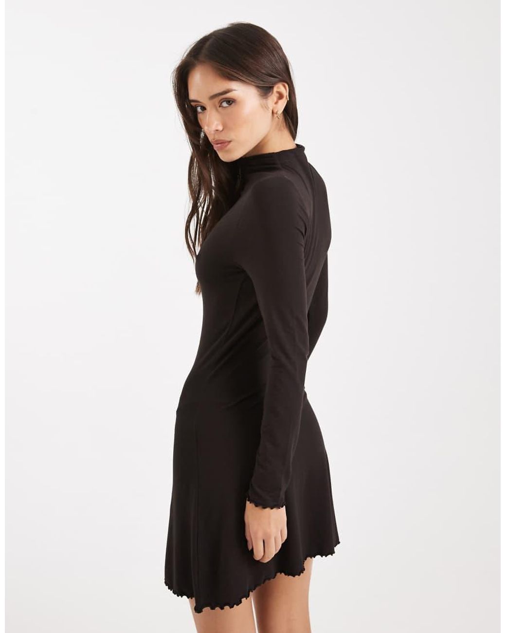 Miss Selfridge Black Grown On Neck Fit And Flare Mini Dress