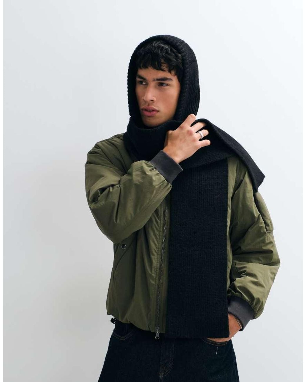 Sciarpa Con Cappuccio A Coste Nera di ASOS in Black da Uomo