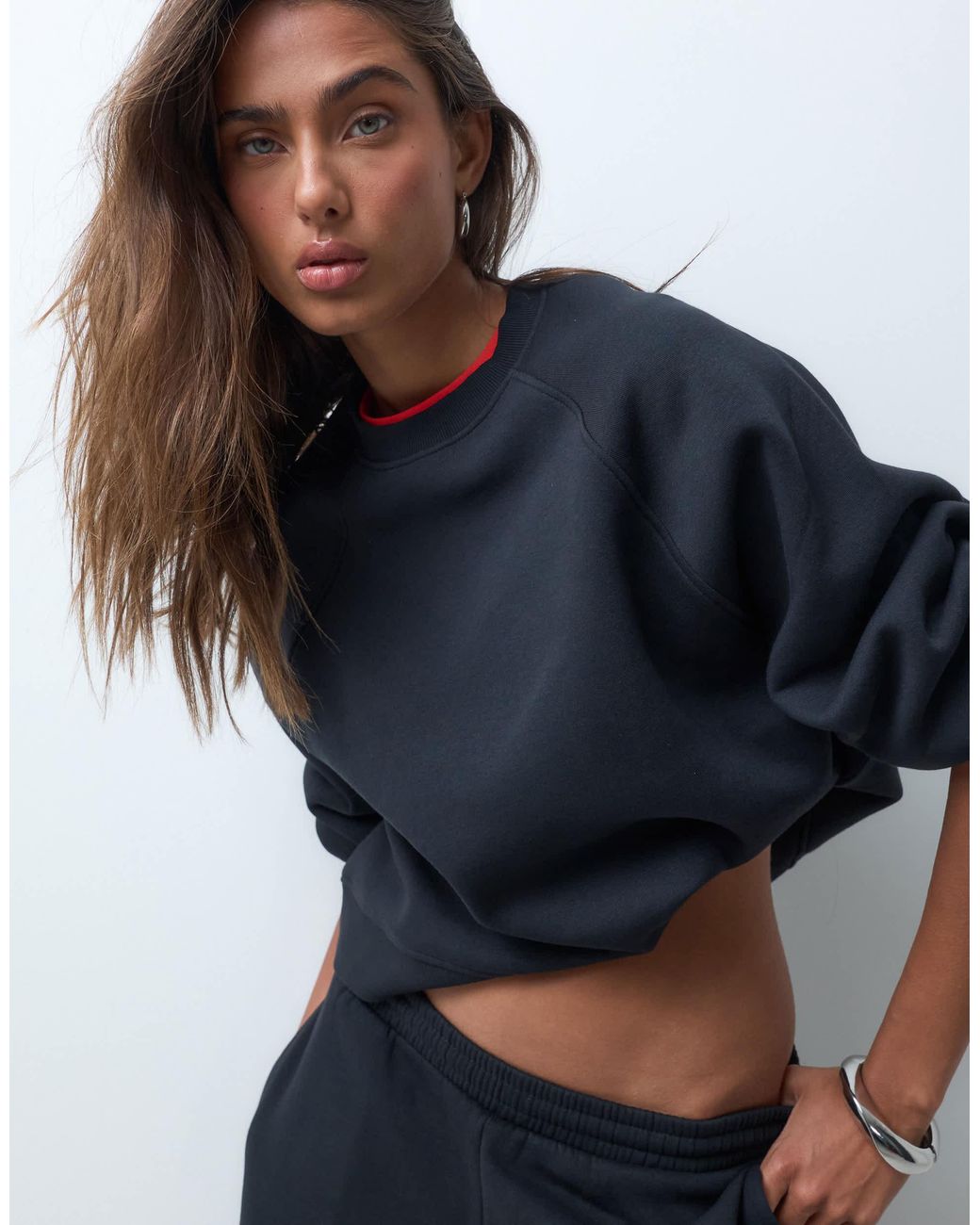 ASOS Blue Regular Raglan Brushback Sweatshirt