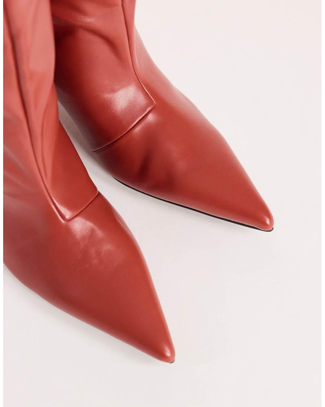 TOPSHOP Red Tina Real Leather Kitten Heel Knee Boot