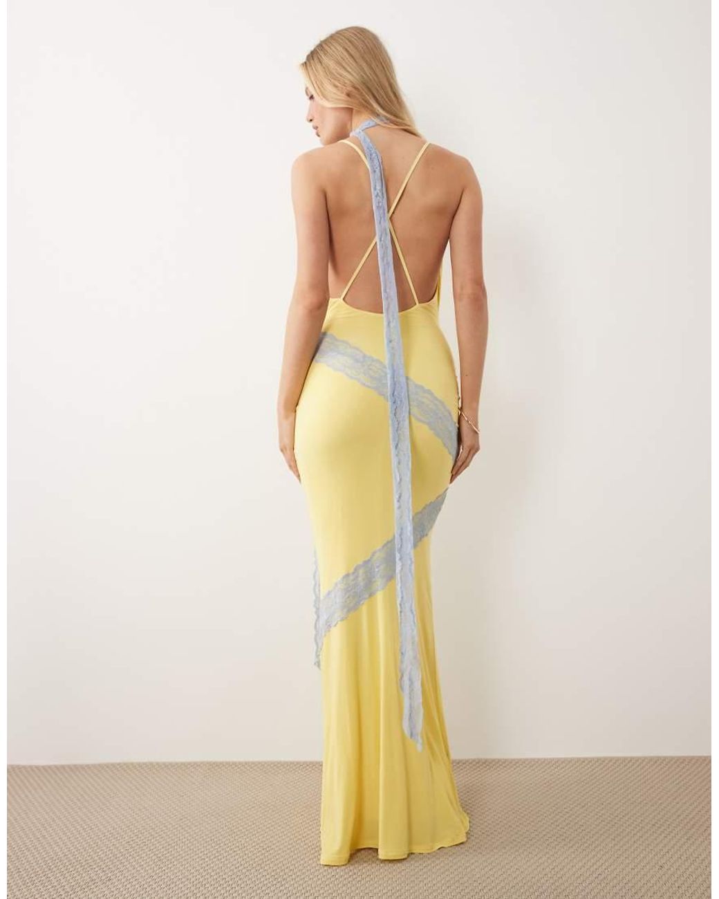 ASOS Metallic Lace Cut About Slinky Maxi Dress With Scarf Detail