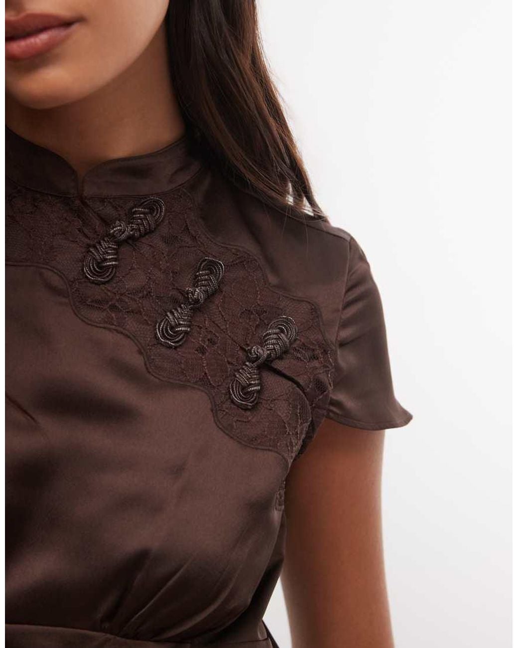 Reclaimed Vintage Brown Mandarin Collar Maxi With Asymmetric Hem