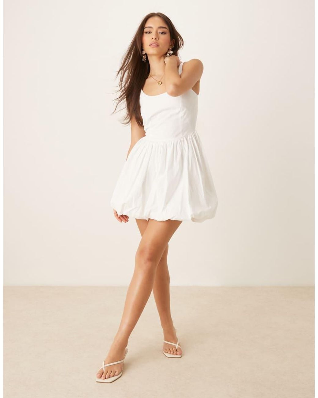 Nobody's Child White Loie Structured Puffball Mini Dress