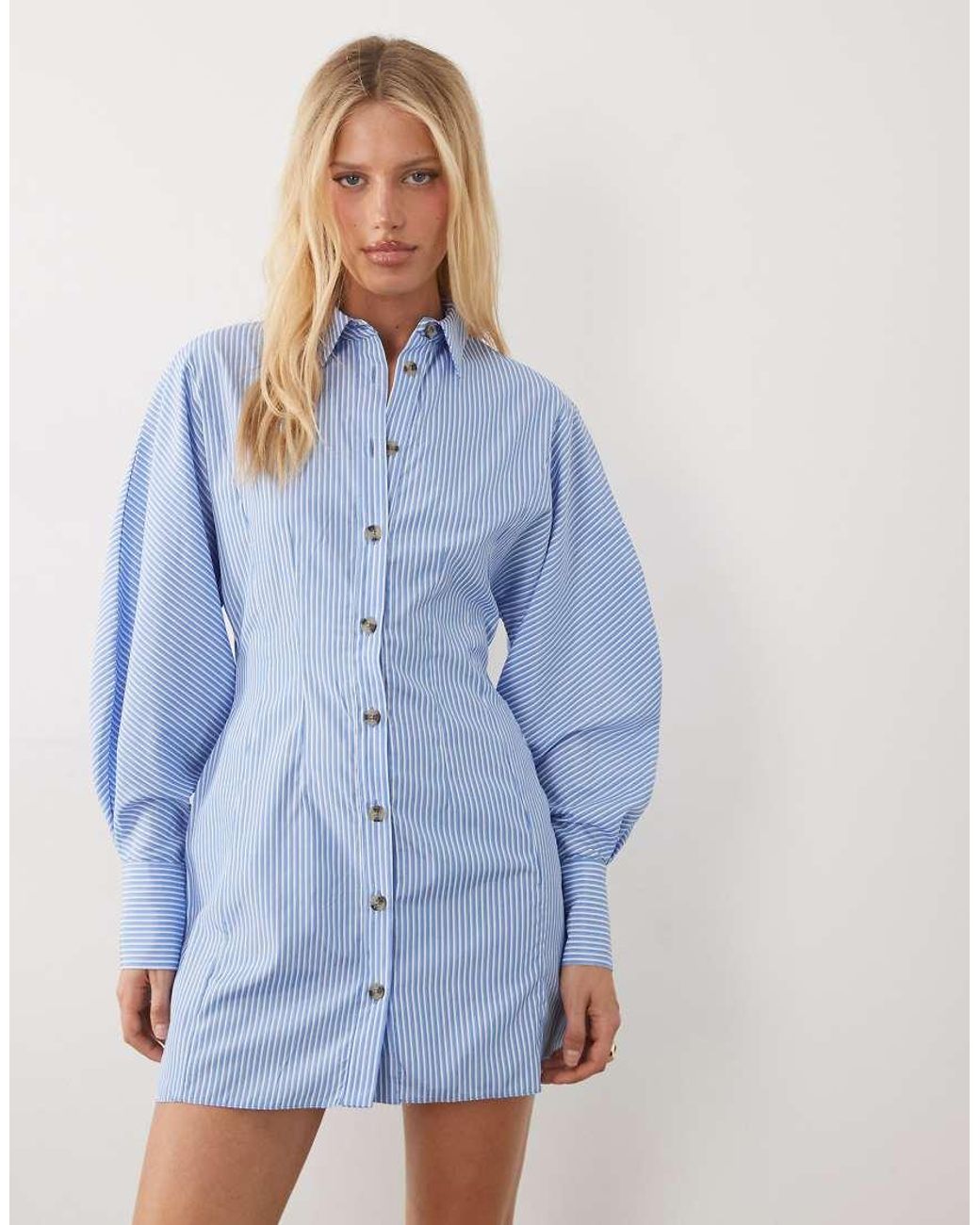 ASOS Blue Mini Shirt Dress With Cinched Waist