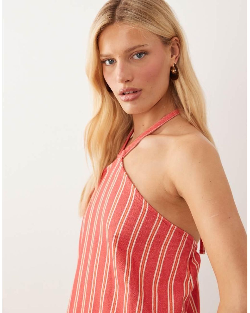 ASOS Red Halter Neck Denim Mini Dress