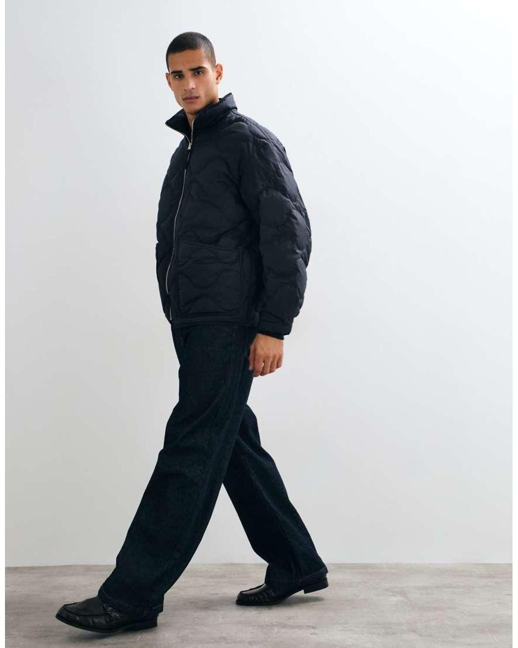 ARKET Blue Down Quilted Jacket With Funnel Neck for men