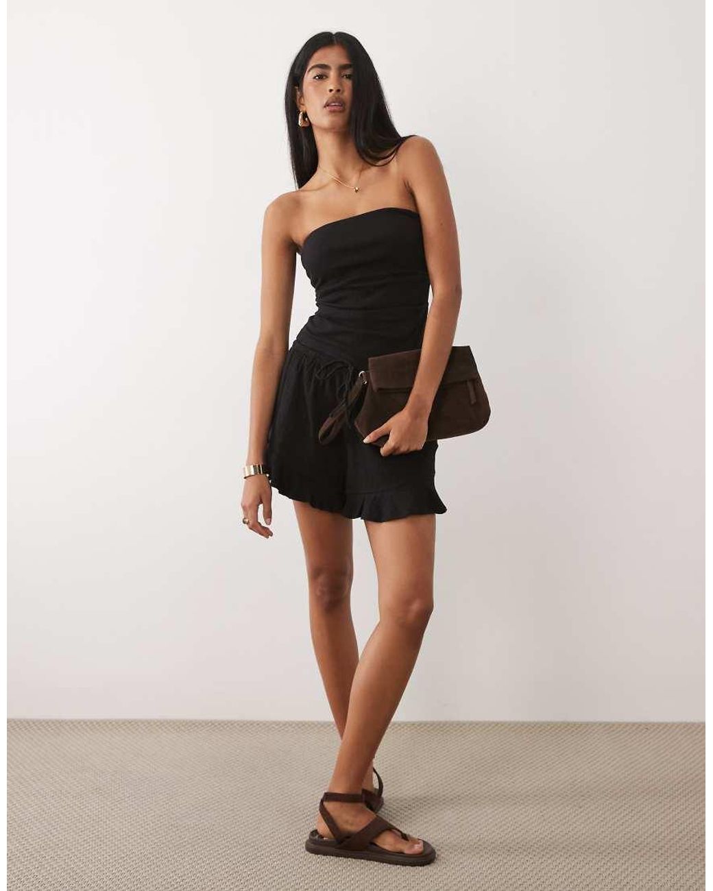 ASOS Black Mix & Match Cotton Crinkle Asymmetric Bandeau Top