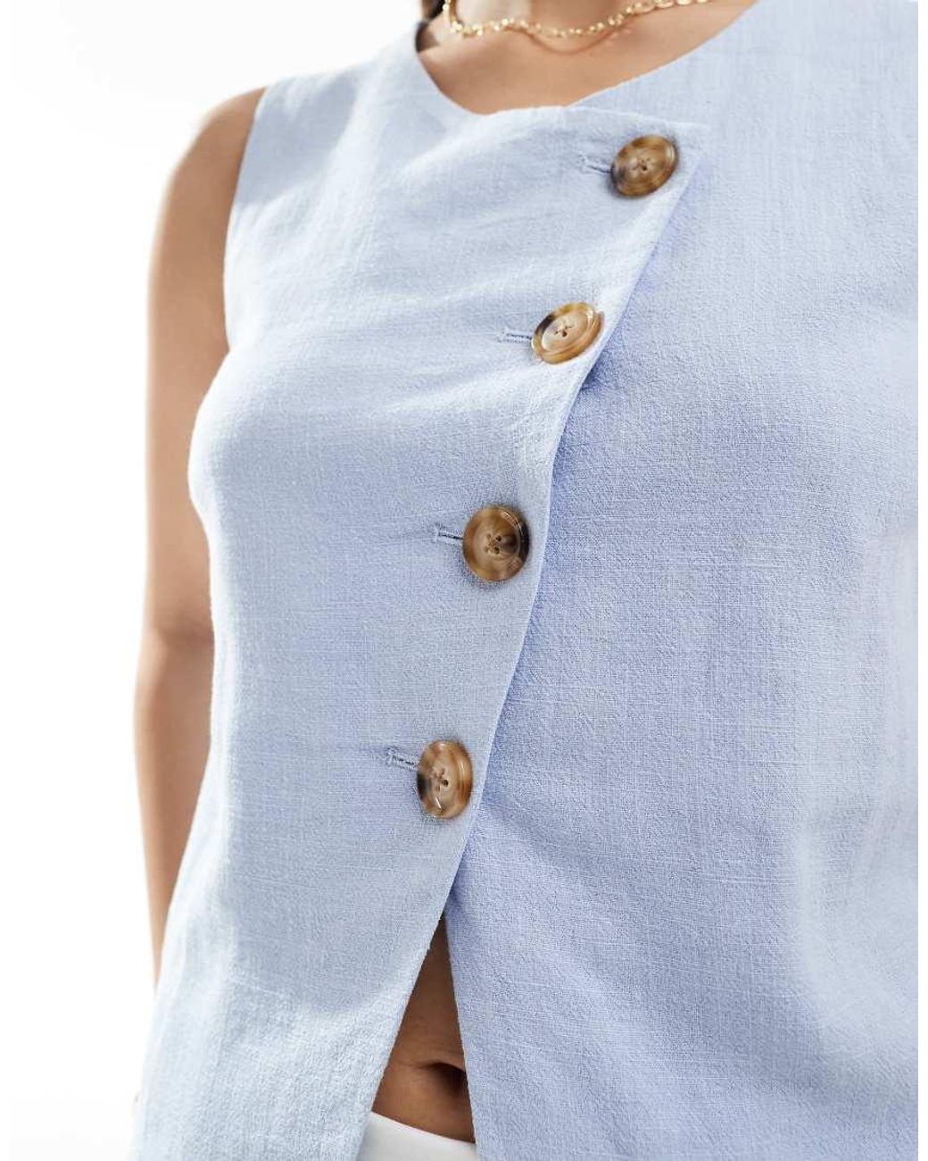 ASOS Blue Linen Look Asymmetric Button Front Waistcoat