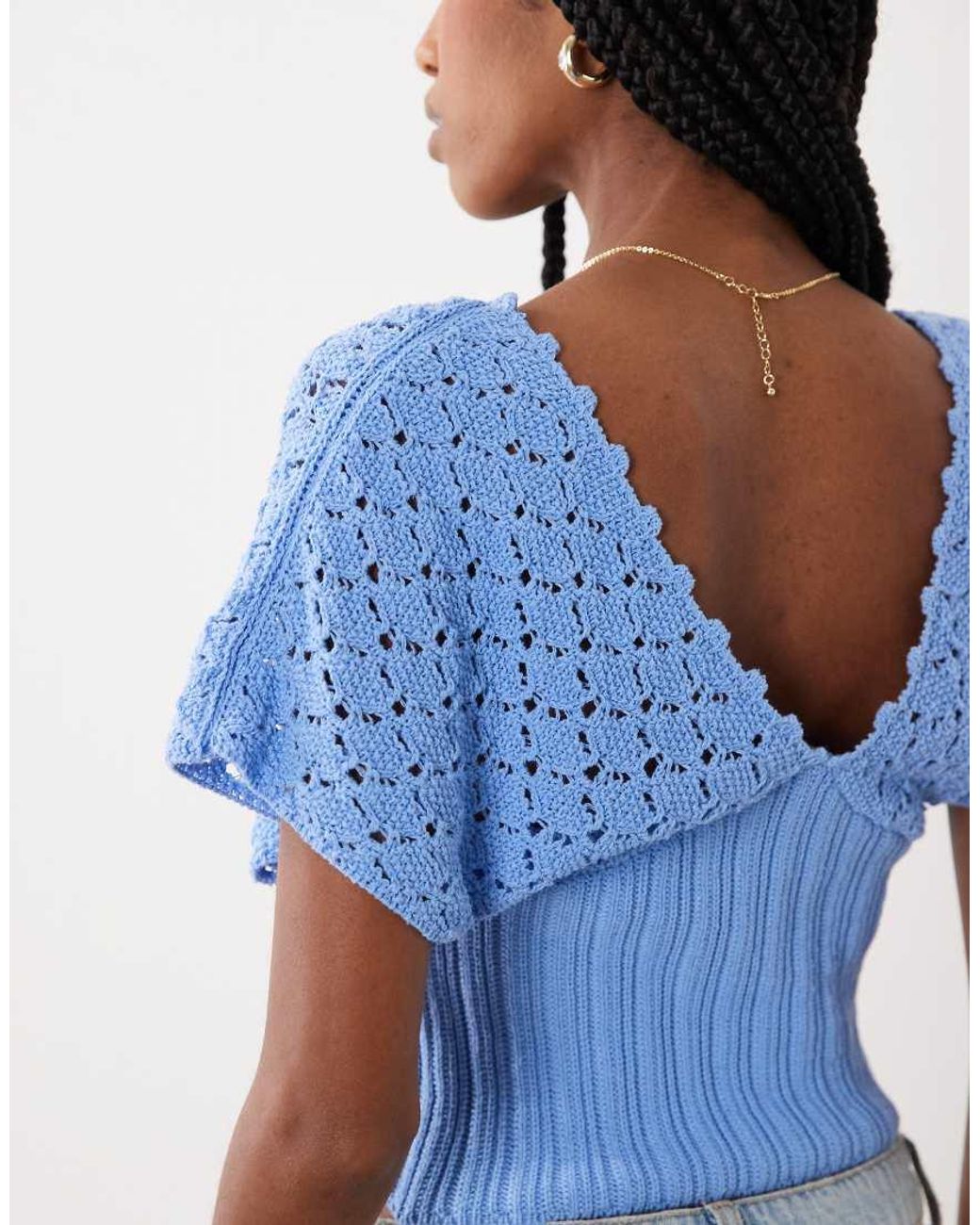 ASOS Blue Knitted Plunge Cinch Top