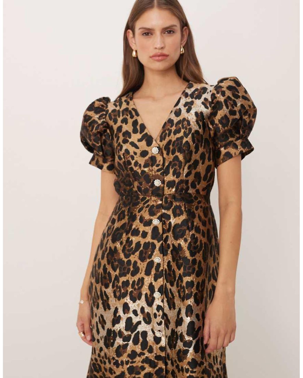 Sister Jane Natural Button Front Jacquard Midi Dress