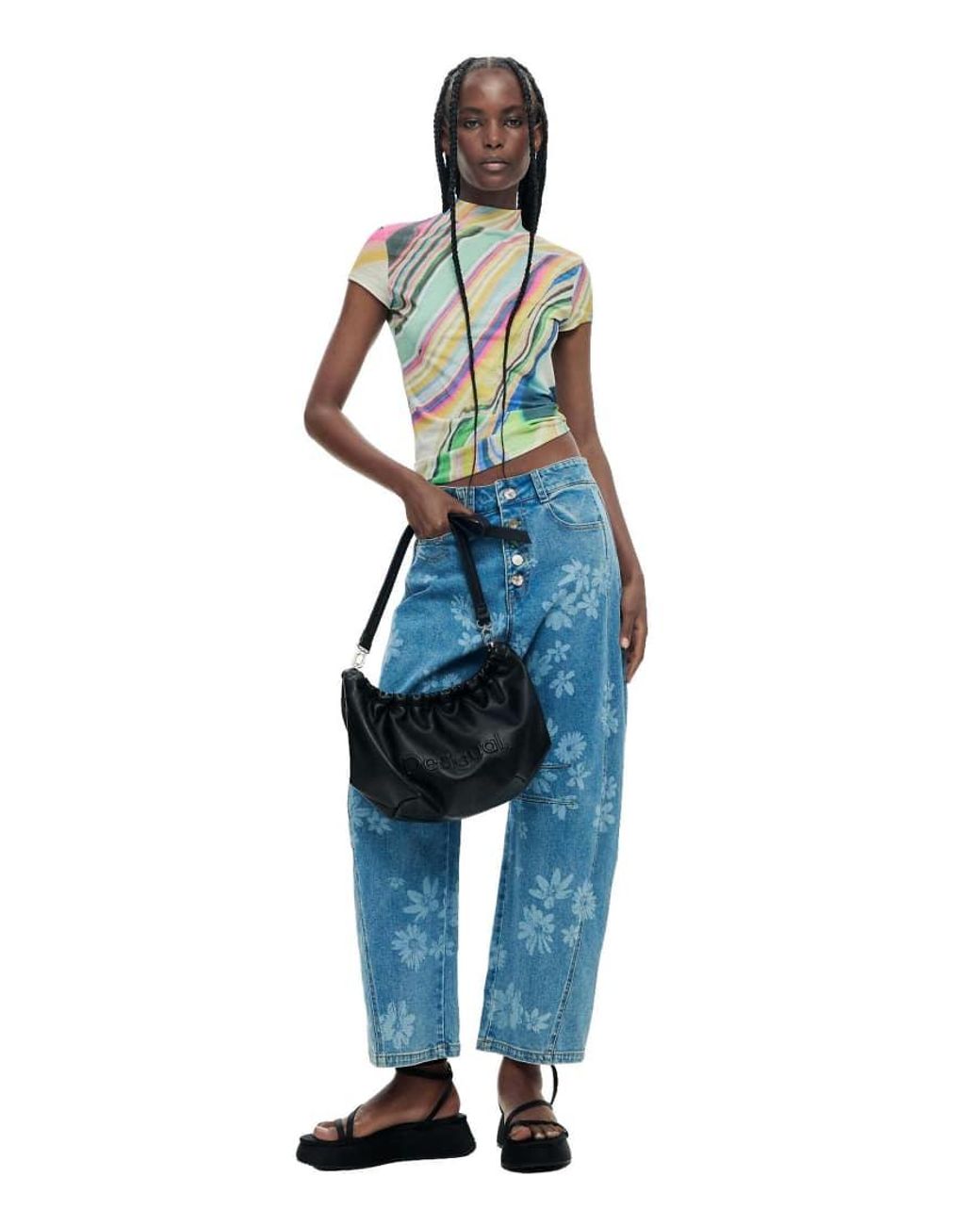 Desigual Blue Printed Wavy T-Shirt