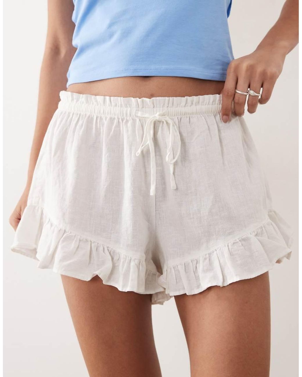 Gina Tricot Blue Pull On Linen Blend Frill Shorts