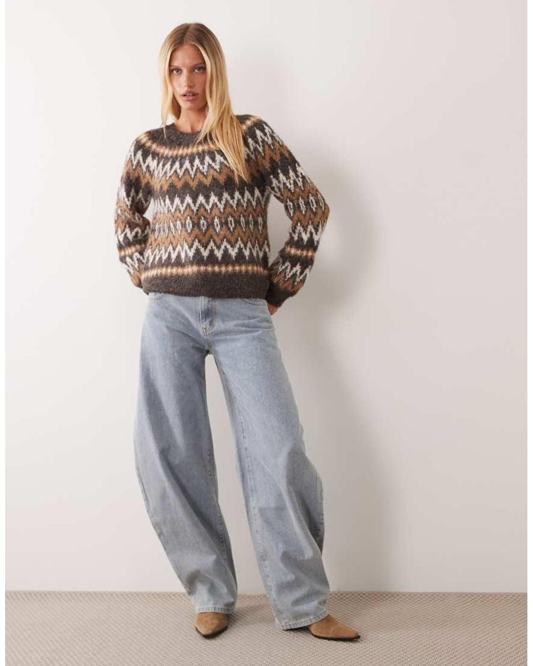 Vila Brown Oversized Fairisle Knitted Jumper