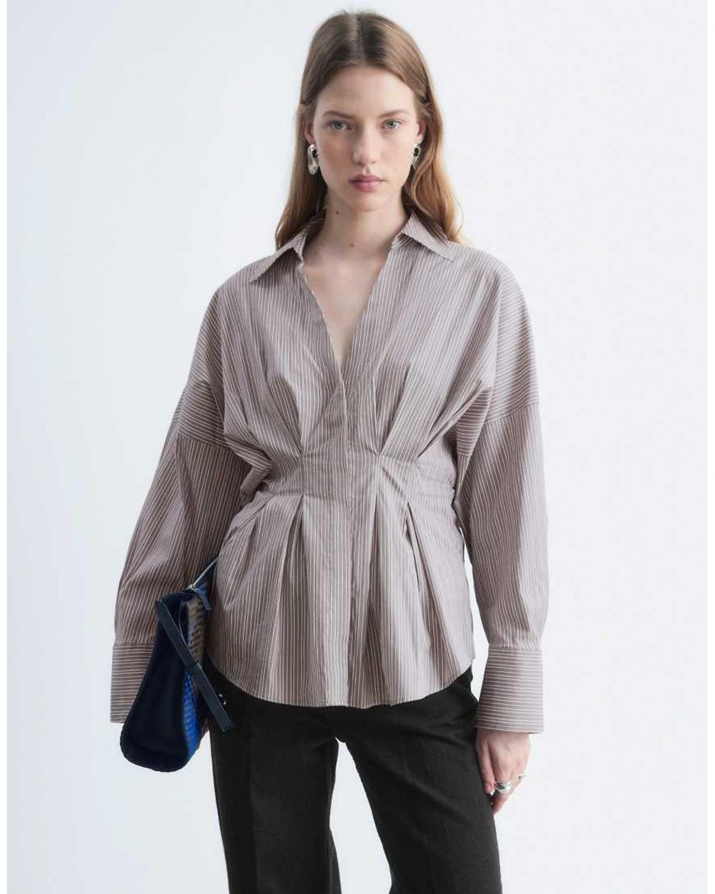 & Other Stories Gray Cinched Waist Peplum Shirt