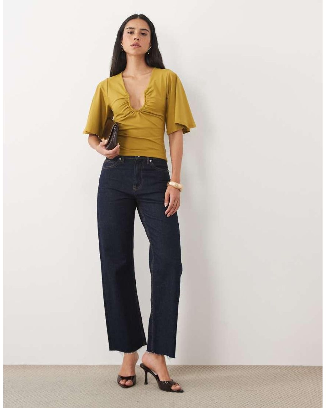 ASOS Green Flutter Sleeve U Wire Top