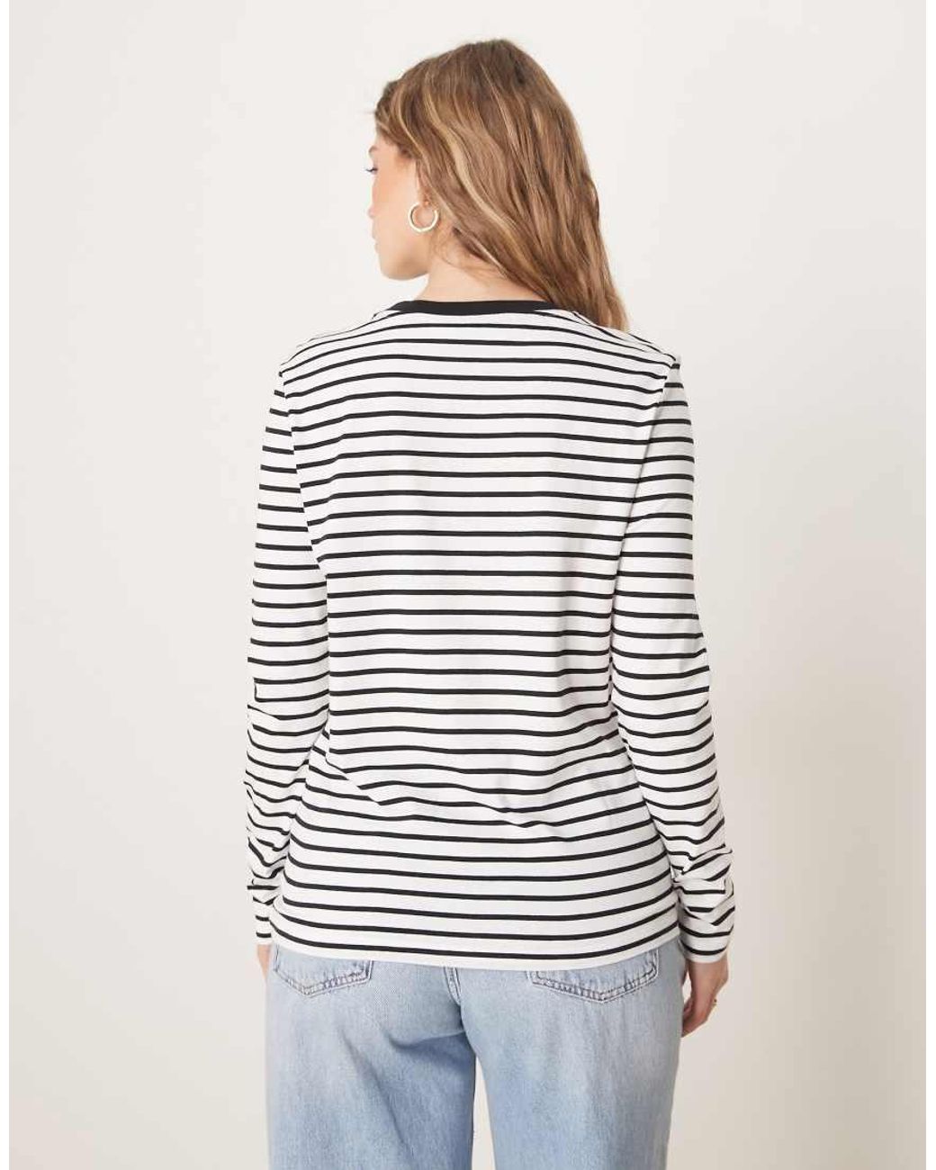 SELECTED White Essential Striped Crew Neck Long Sleeve T-shirt