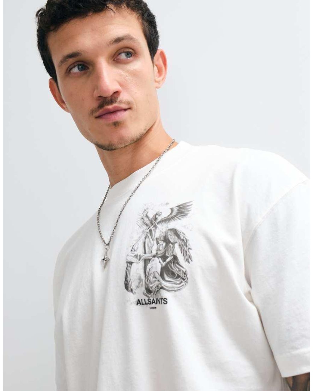 AllSaints White Seraph Short Sleeve Graphic Logo T-shirt With Back Print for men