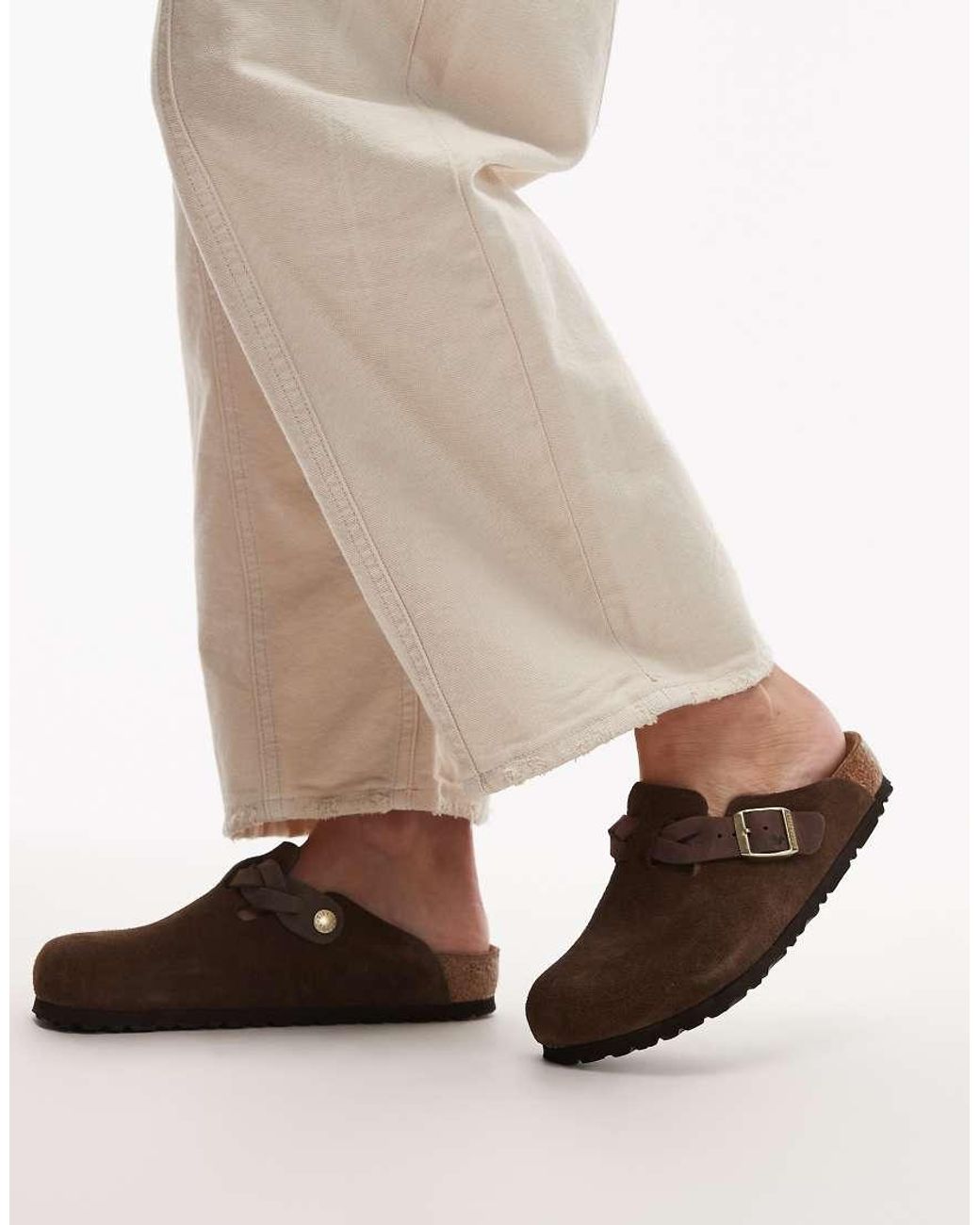 Birkenstock Brown Boston Regular Fit Braided Suede Clogs