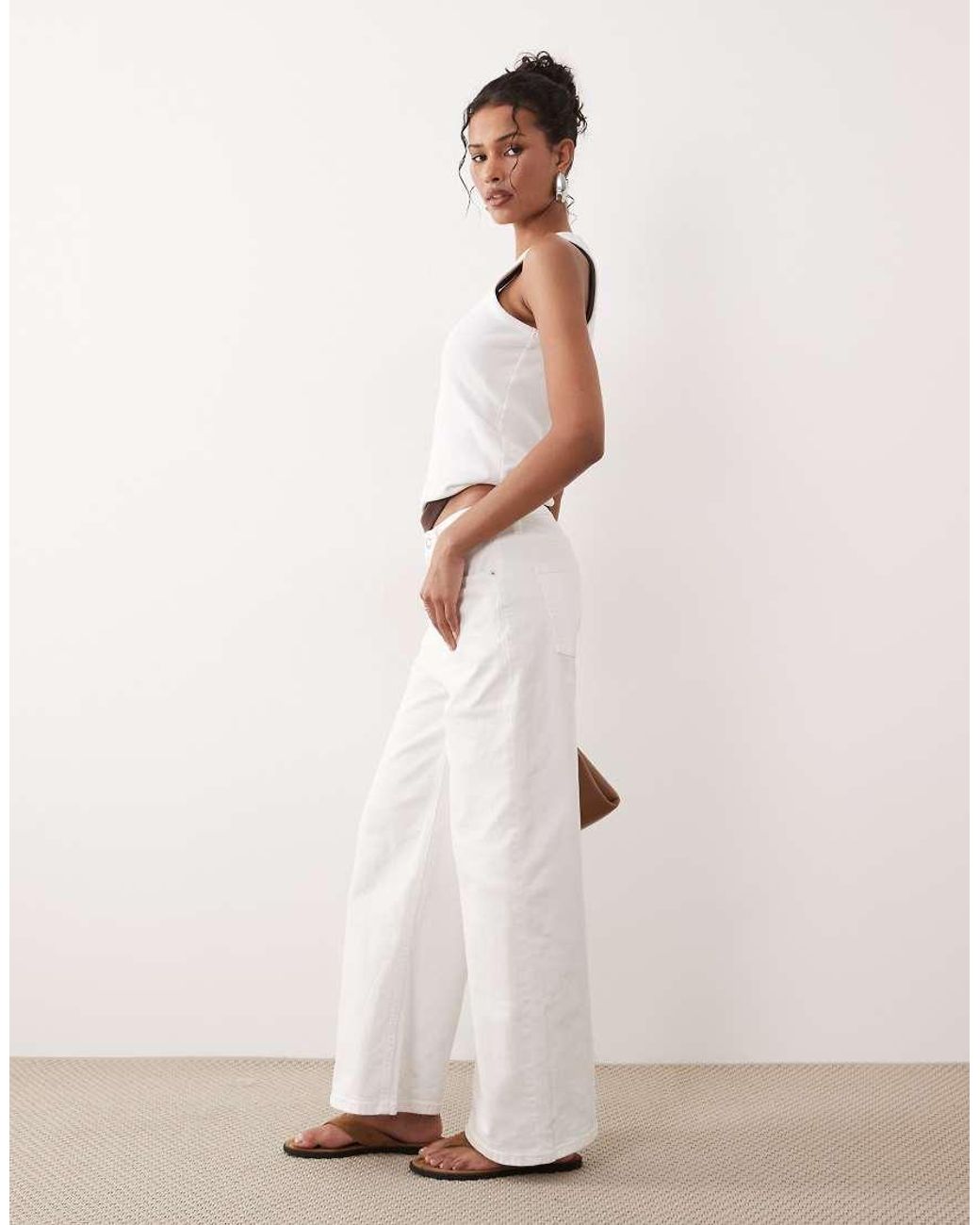 ASOS Natural Ankle Grazer High Waist Wide Leg Jeans