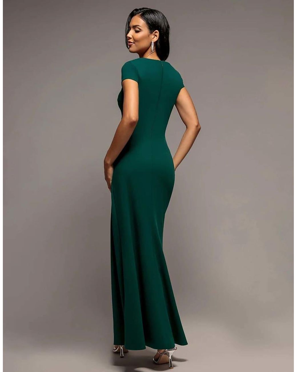Goddiva Green Cap Sleeve Pleated Asymmetric Maxi Dress