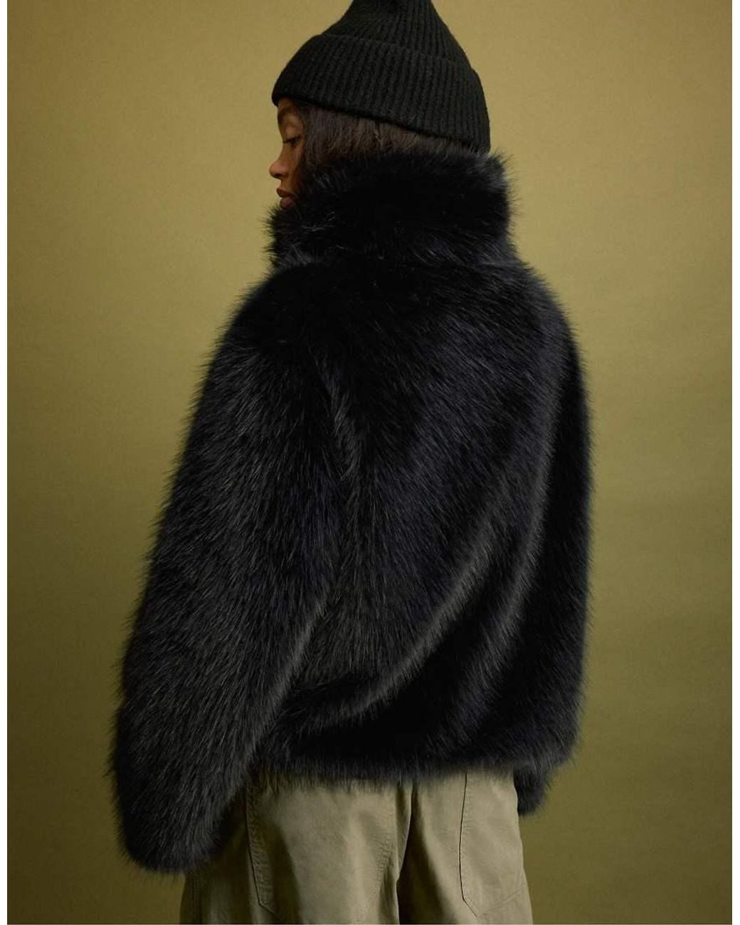 Stradivarius Green Basic Faux Fur High Neck Jacket