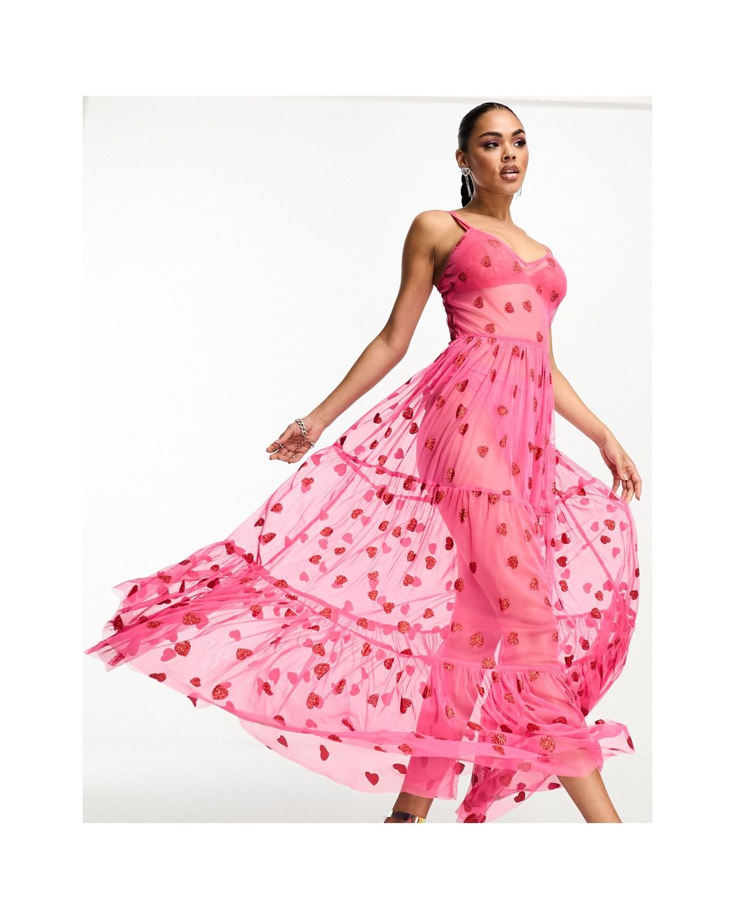 LACE BEADS Sheer Maxi Dress in Pink Lyst UK