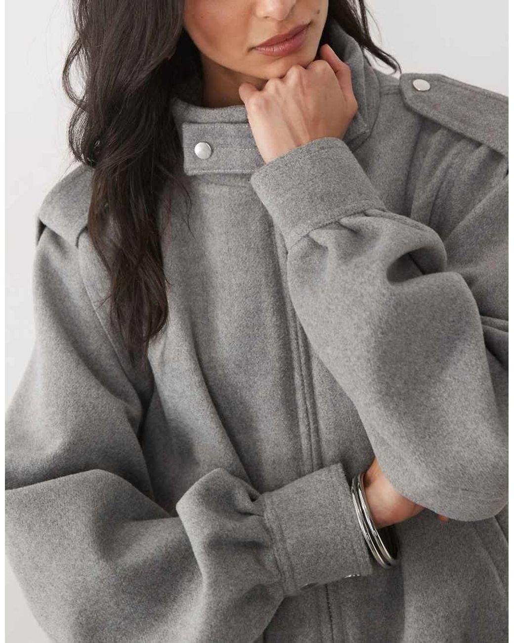 Noughts & Kisses Blue Wool Blend High Neck Collar Detail Jacket