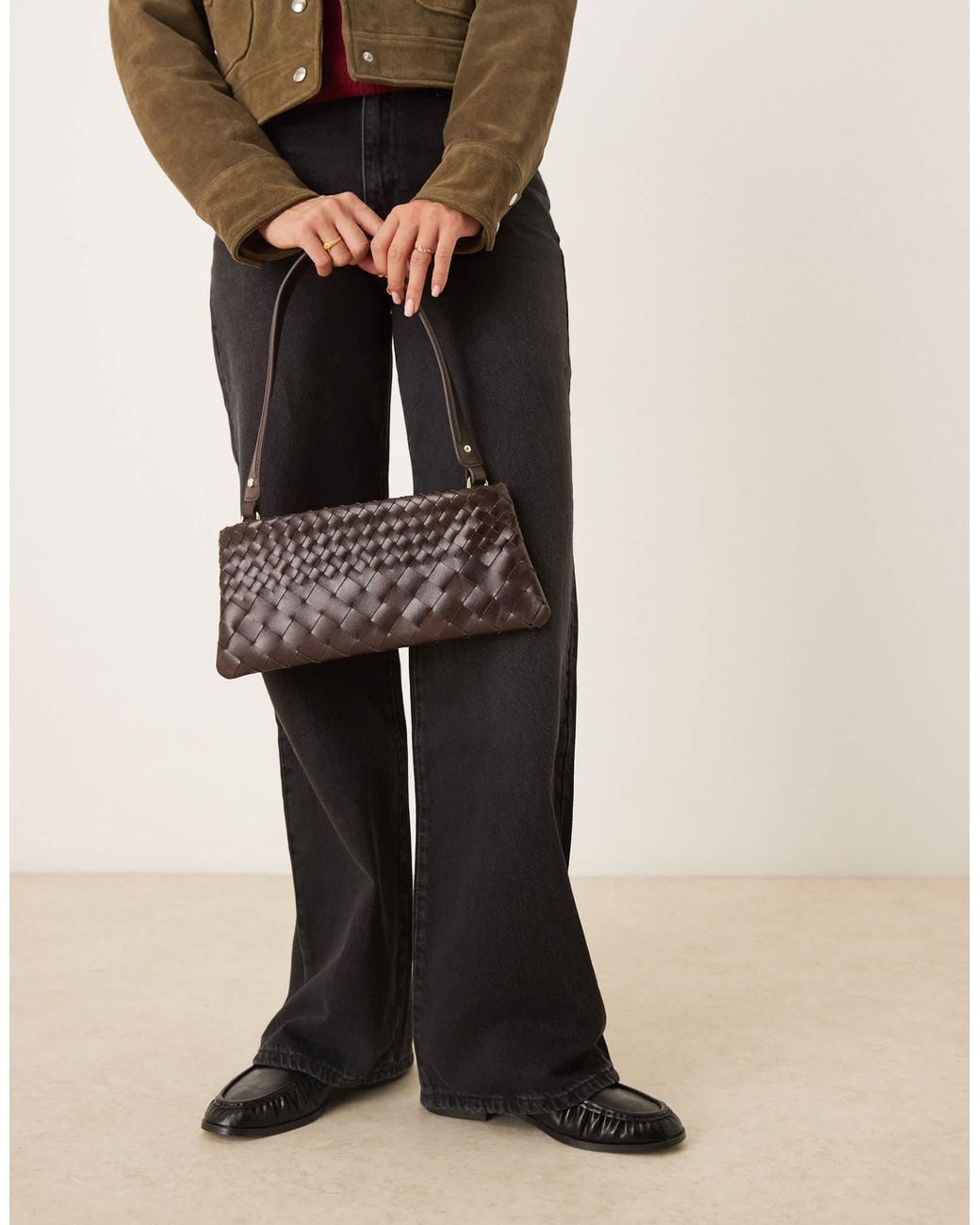 ASOS Brown Leather Weave Shoulder Bag