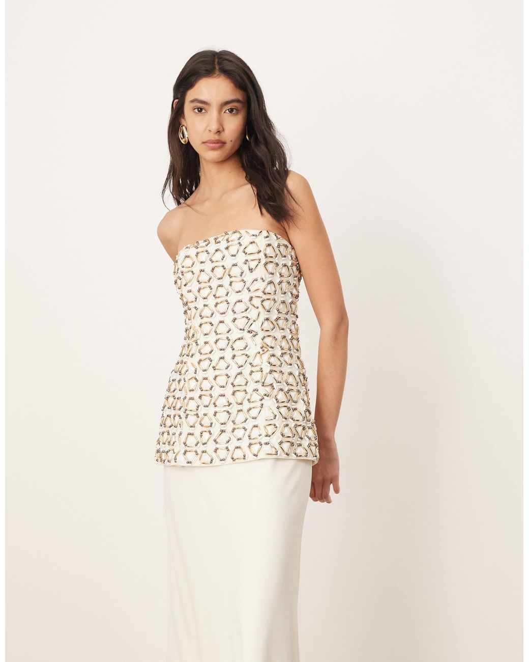 chinese dress ladies Amaya Embellished Bandeau Maxi Dress in Almond
