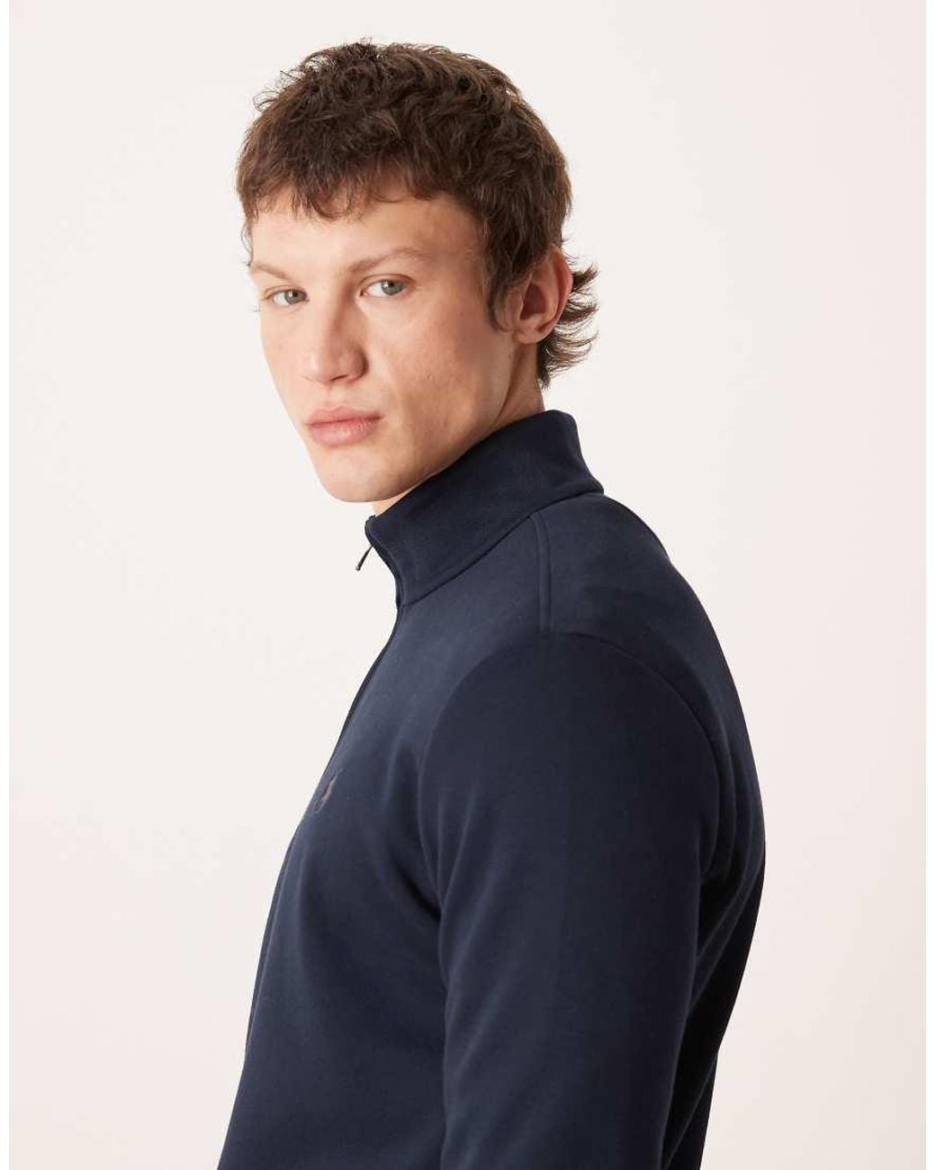 Polo Ralph Lauren Blue Icon Logo Lightweight Double Knit Tech Half Zip Sweatshirt for men