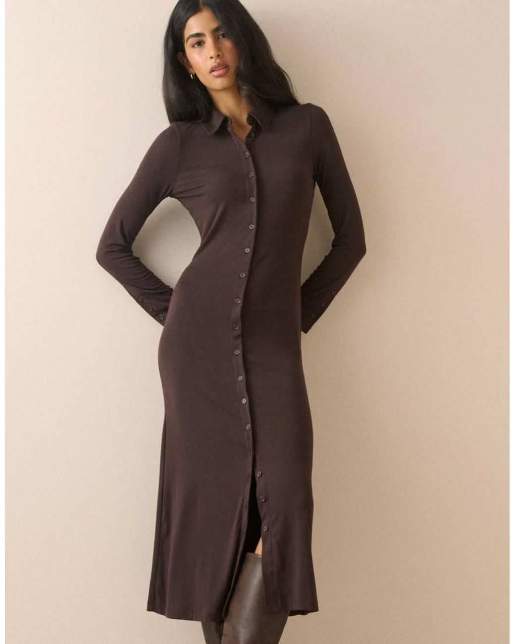 Nobody's Child Natural Modal-Rich Button Front Midi Dress