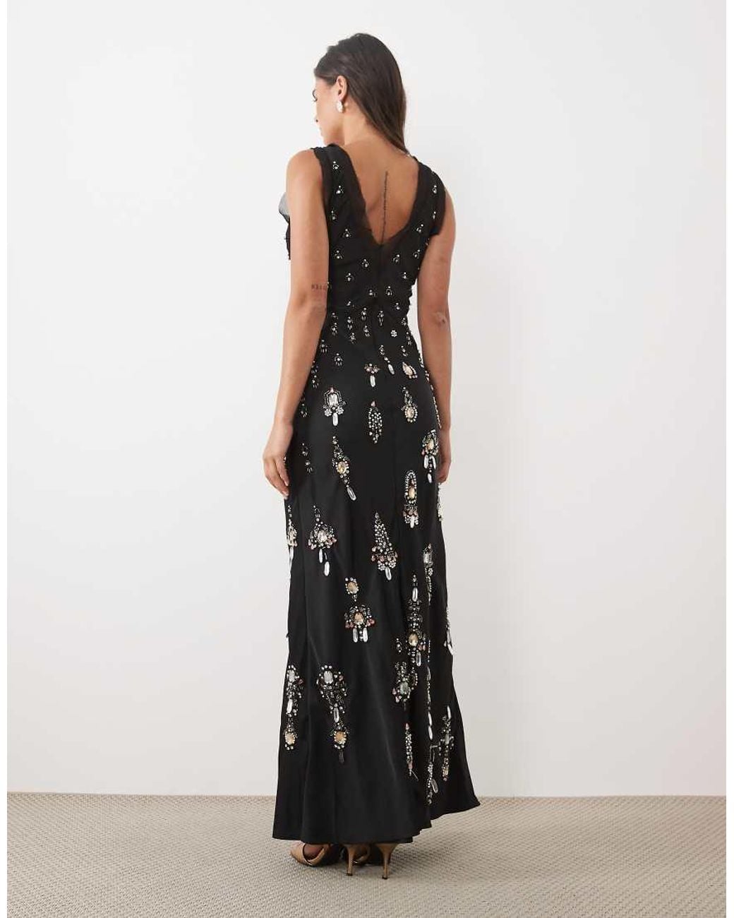 ASOS Black Jewel Embellished V-neck Maxi Dress