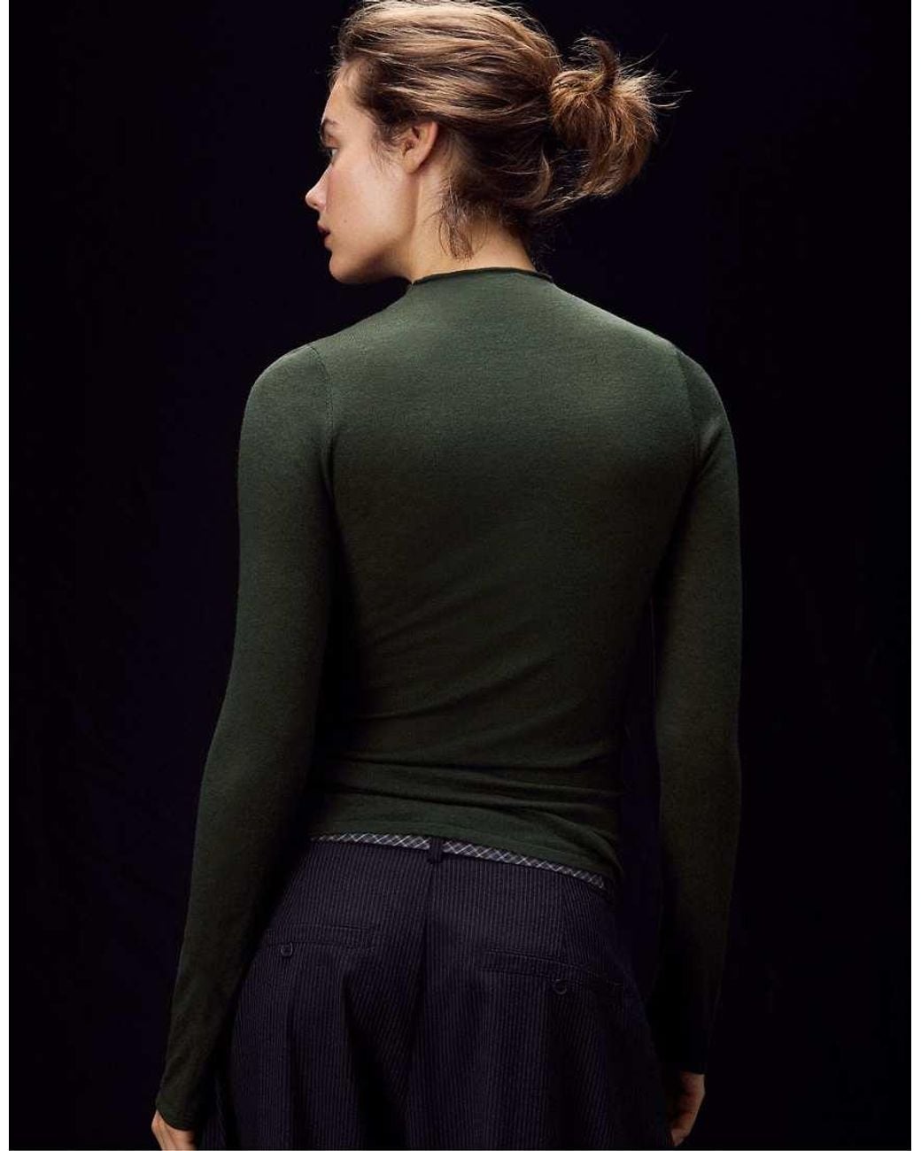Stradivarius Blue Basic Wool And Silk Funnel-neck Jumper