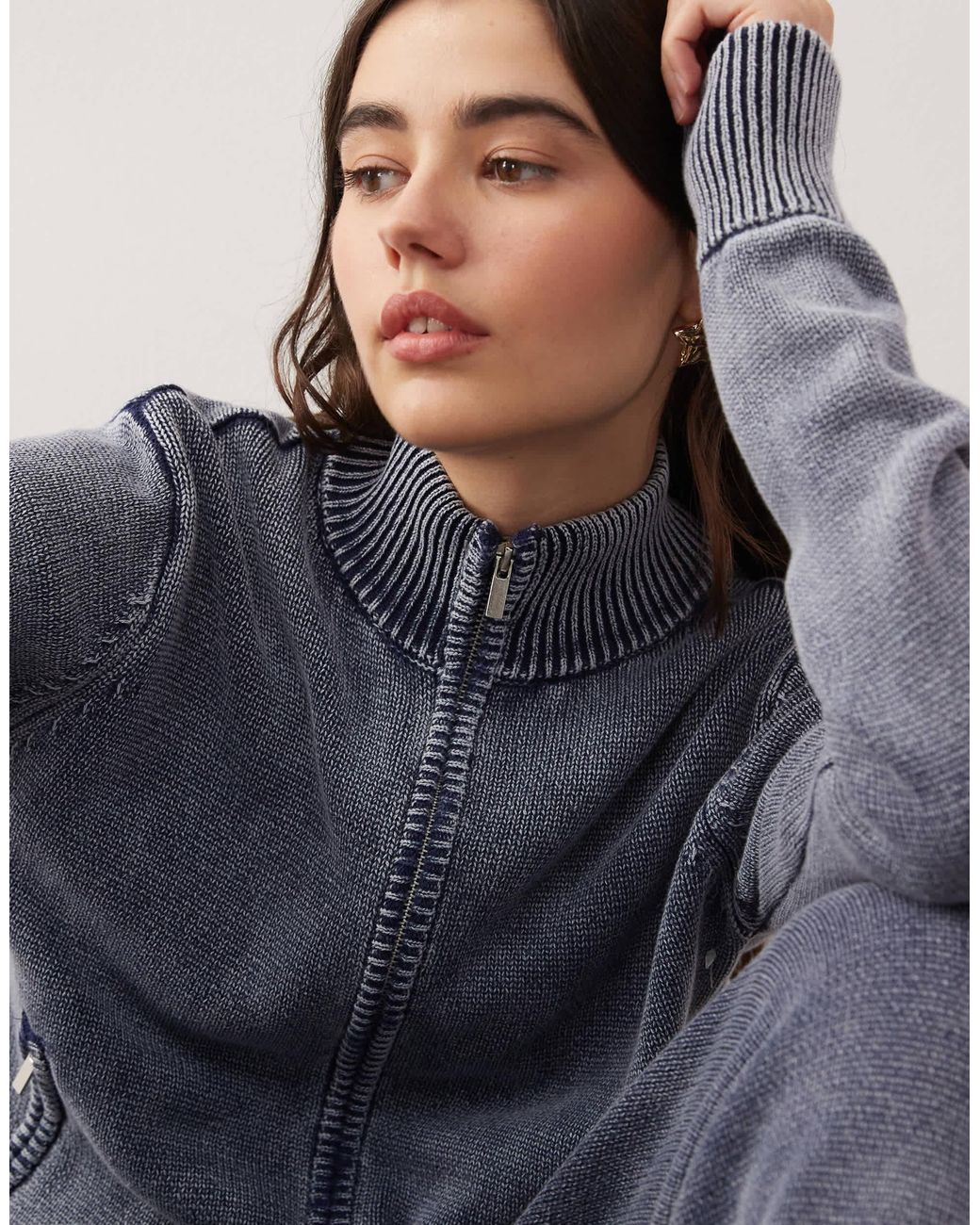 Collusion Blue – waffelstrick-pulloverjacke