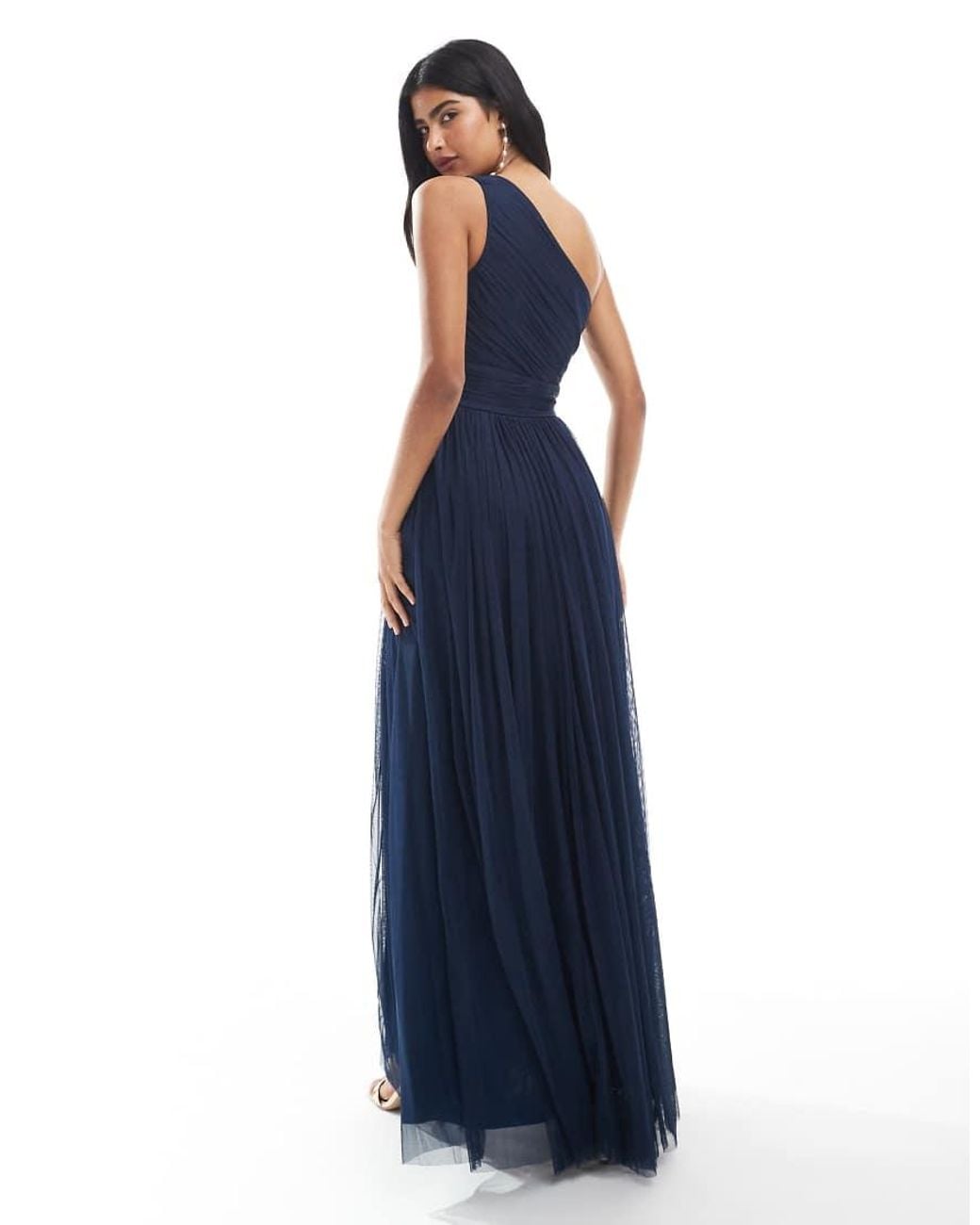 LACE & BEADS Blue Bridesmaid One Shoulder Maxi Dress