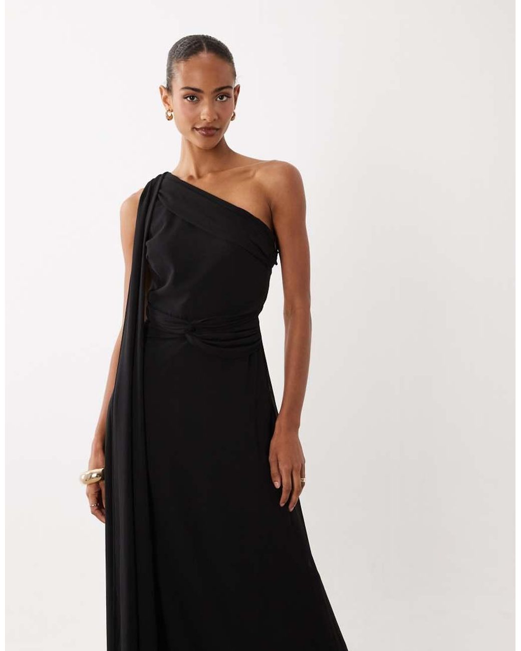 TFNC London White Chiffon One Shoulder Twist Waist Draped Maxi Dress