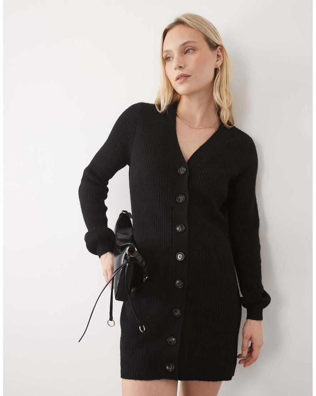 Vero Moda Black Button Front Balloon Sleeve Knitted Mini Dress