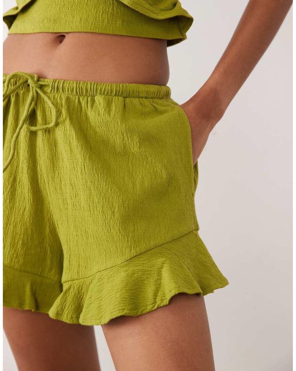 ASOS Green Mix & Match Cotton Crinkle Ruffle Hem Short