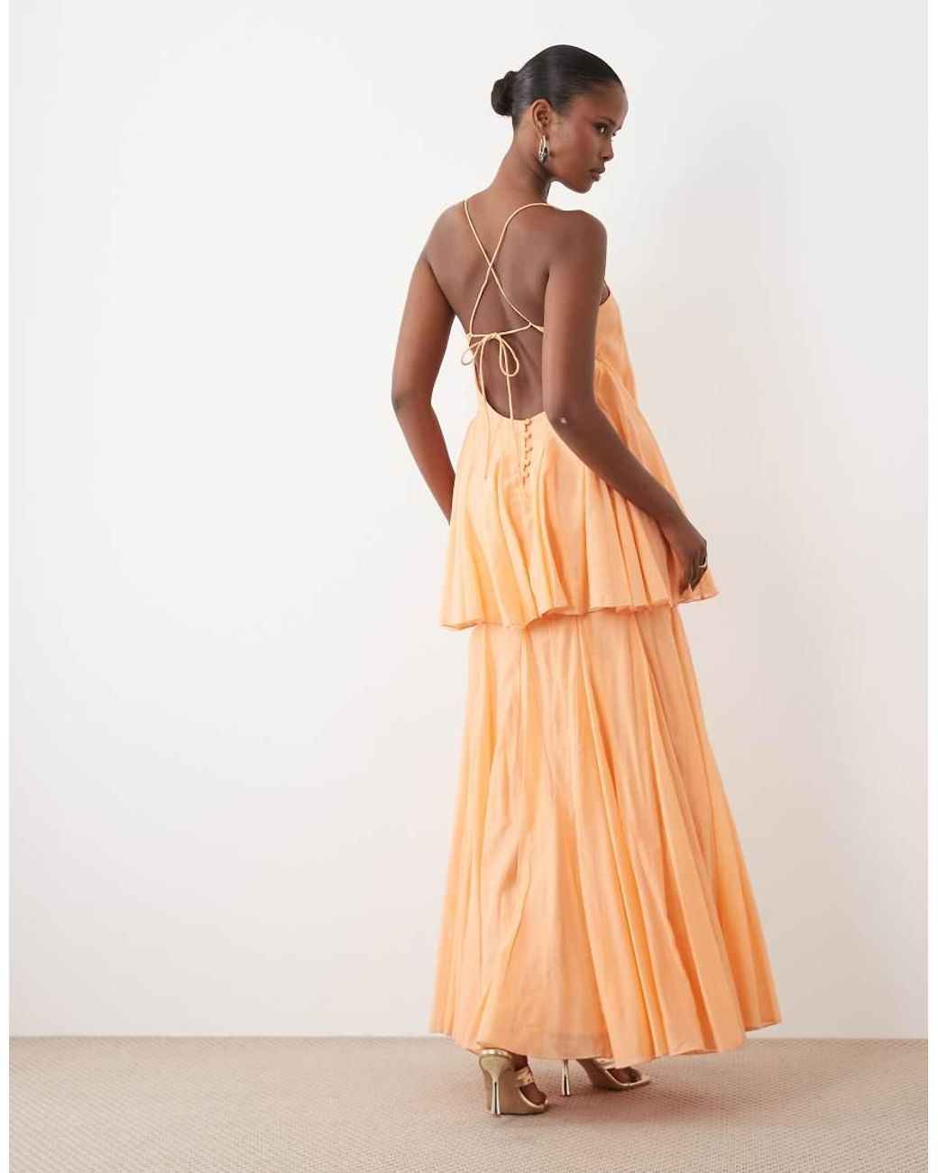 ASOS Brown Premium Tiered Cami Maxi Dress With Godet Full Hem Skirt